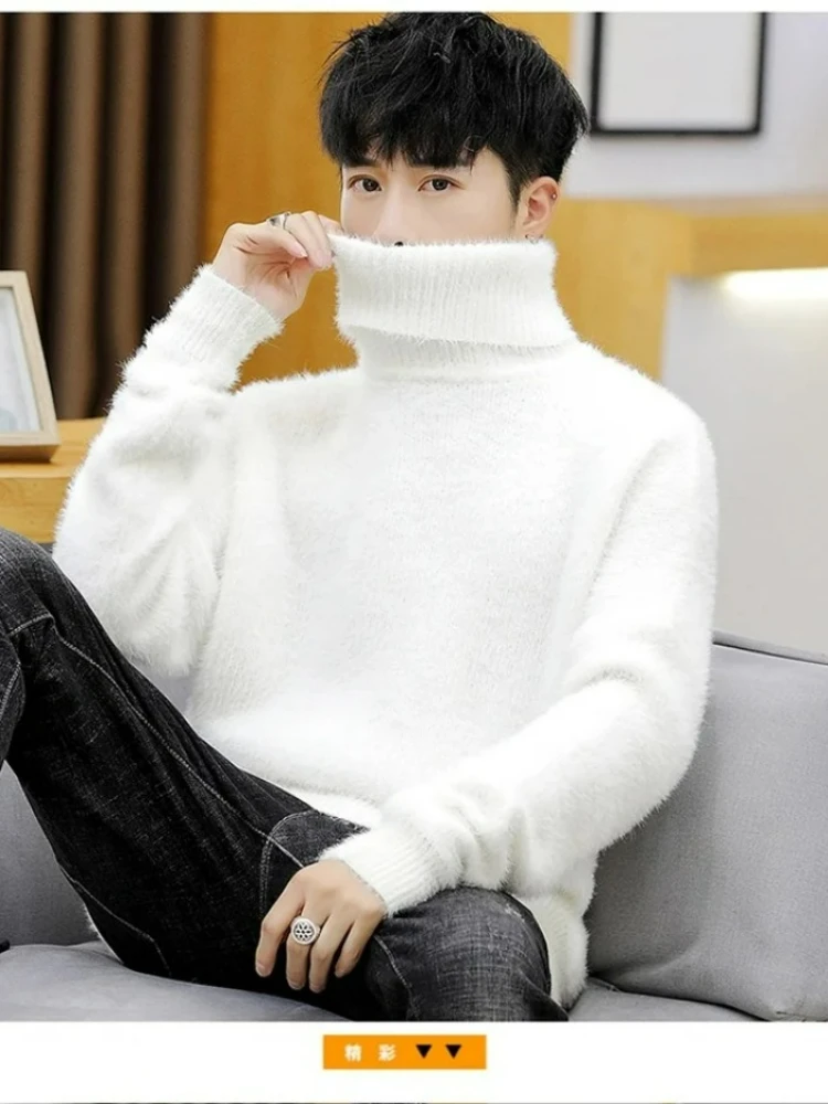 Turtleneck Sweater Men - メンズホワイトタートルネックプルオーバー、ニットセーター、ファッション衣類、新着、M-2XL、2023、春