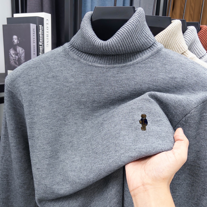 Turtleneck Sweater Men - 高級ブランドメンズ春長袖ニットセーターハイネック刺繍漫画プルオーバーレジャービジネスファッション紳士服