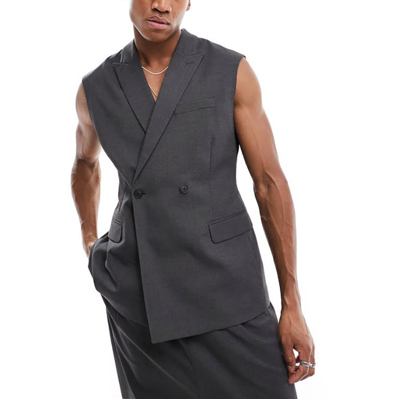 Mens Fashion Dark Grey Pants - 夏のメンズファッションベストアウトフィット、ダークグレーパンツ、ダブルブレストピークドラペル、2ピースベスト、男性用衣類、仕立て服