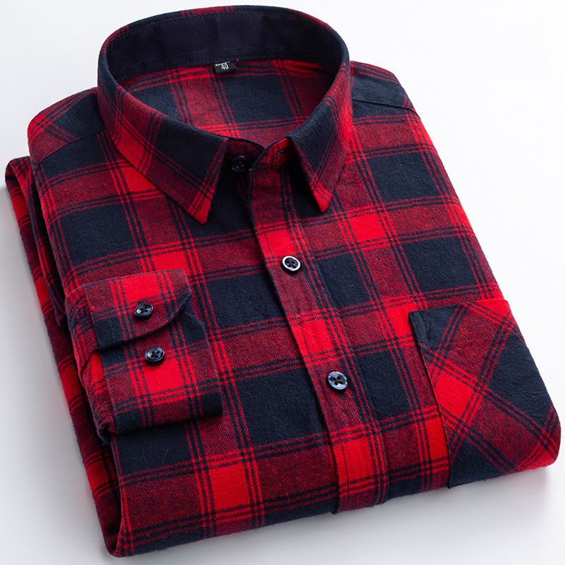 Dress Shirt Non-Iron - 新しいフランネルチェック柄シャツ男性のための春綿イージーケア非アイロン長袖カジュアル服ビジネススマートドレストップシャツ