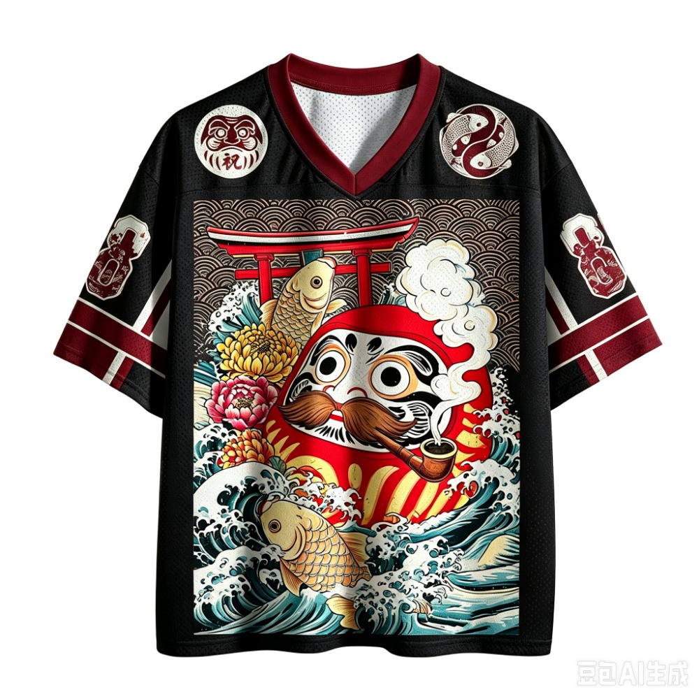 Men'S Fashion V Neck T Shirts - ダルマ鯉浮世絵 3Dプリント 速乾性 通気性 スポーツ メンズ