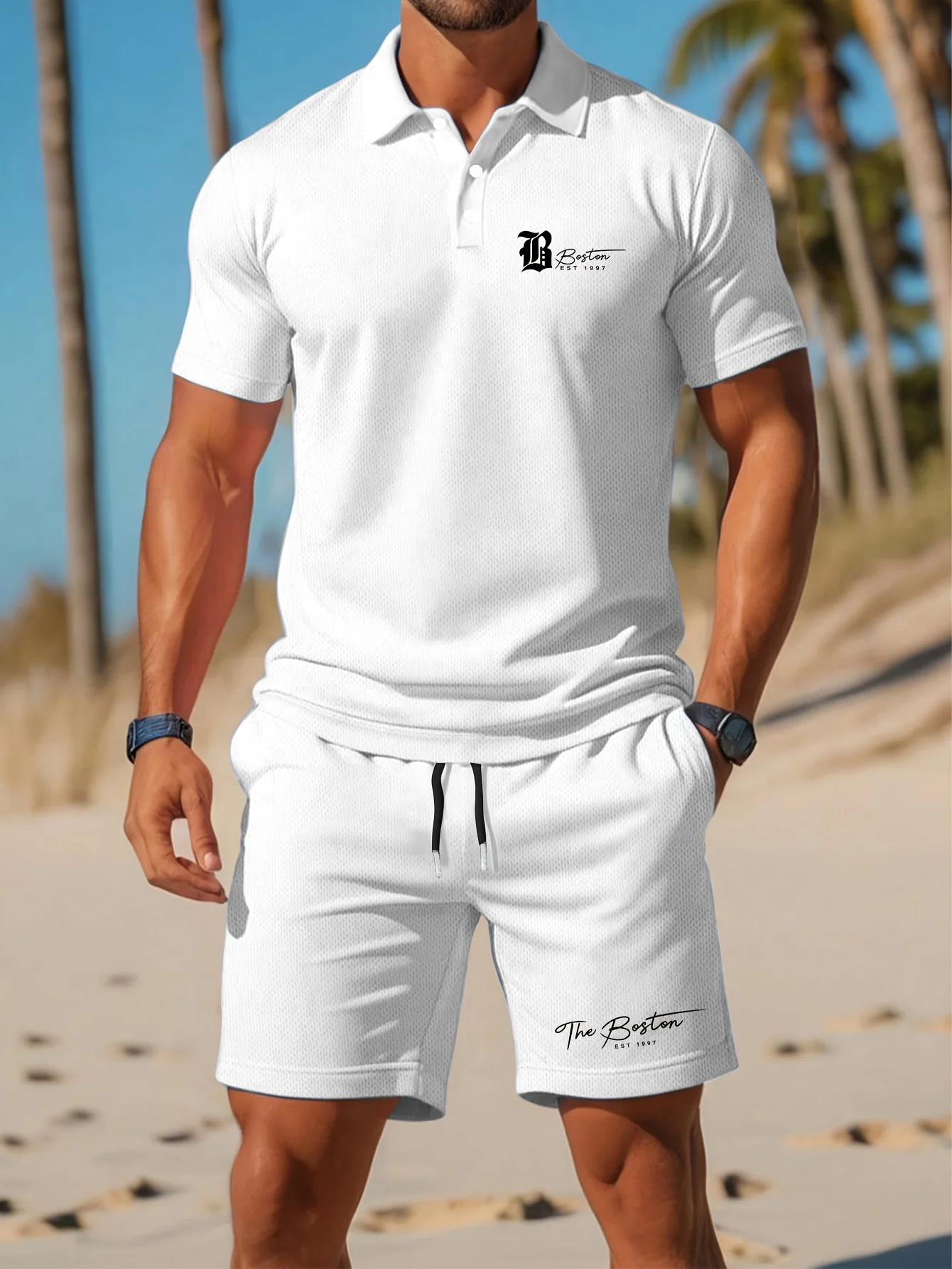 Mens Fashion Ideas - 夏の新作メンズポロシャツセット カジュアルスポーティー クールでおしゃれ スリムフィット 通気性のある無地 半袖ショートパンツセット