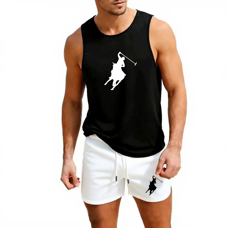 Men'S Fashion For Summer - ヨーロッパメンズサマーベスト＆ショーツセット 2ピース アウトドアジョギング アスレチックスポーツウェア ファッション トレンド