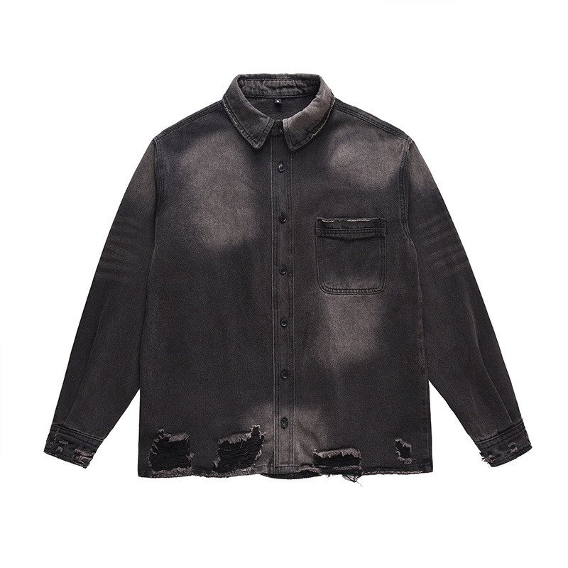 Denim Jacket Vintage - メンズハイストリートリップドジーンズジャケットファッションストリートウェアウォッシュドヴィンテージルーズフィットY2Kダメージ加工デニムトラッカーコートアウターウェア