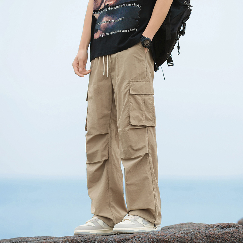 Cargo Jogger Pants - メンズルーズカーゴパンツ韓国ファッションストリートウェアマンストレートワイドレッグハイキングパンツ巾着ワークウェアトレンディジョガーパンツ