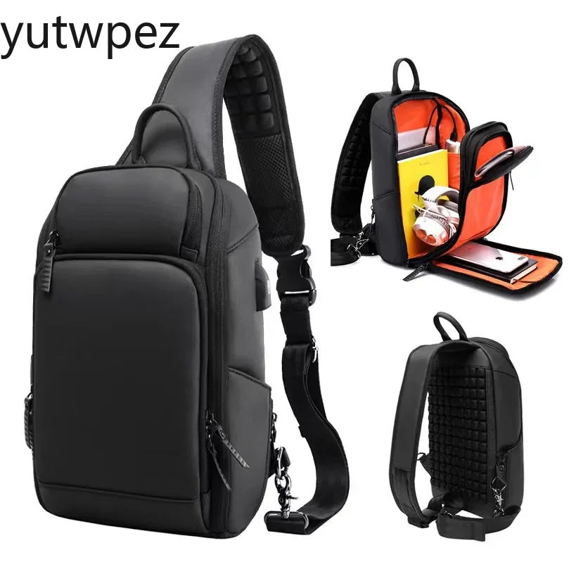Crossbody Bag Men - アウトドアハイキングスポーツチェストバッグパック、クロスボディUSB充電、ランニング用メンズショルダースポーツメッセンジャー、防水ショートトリップバックパック