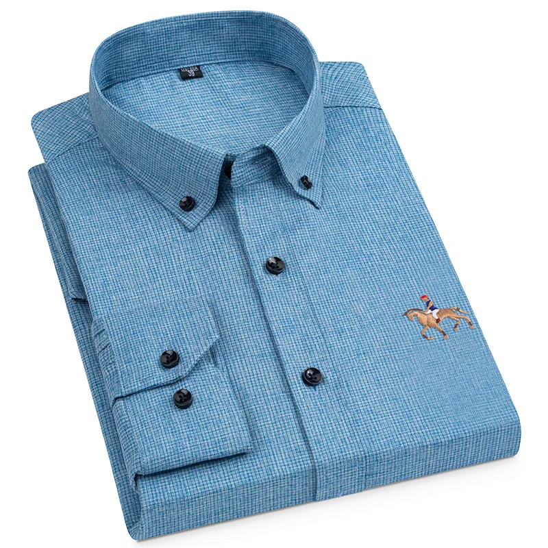 Dress Shirt Non-Iron - メンズロングスリーブドレス,シャツスタイル,馬の刺horse,無地,柔らかく,しわ,フィット,ボタン,アイロンなし,スリムフィット
