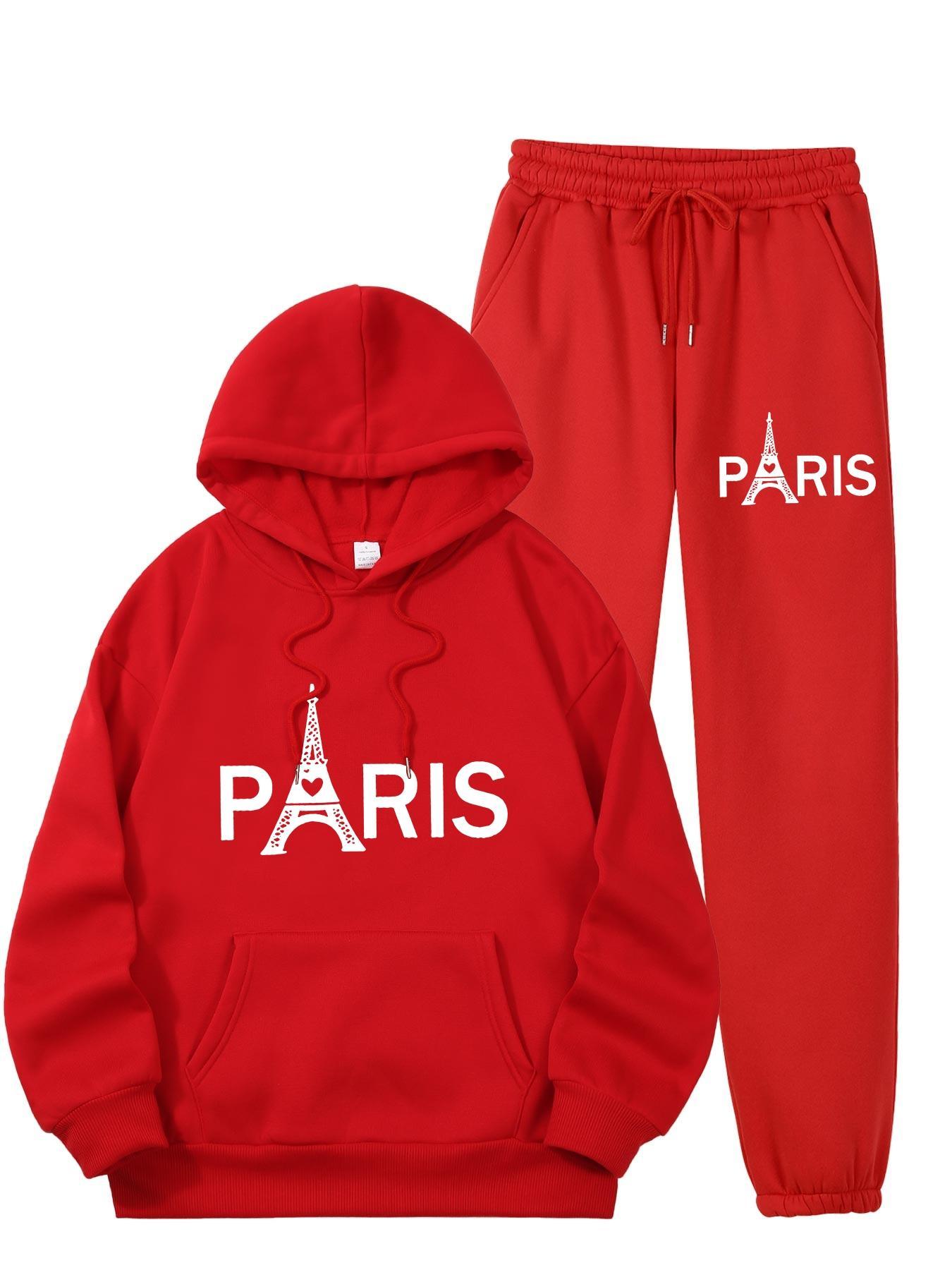 Men'S Fashion Hoodies - レディース パリ エッフェル塔柄 2点セット トラックスーツ カジュアル