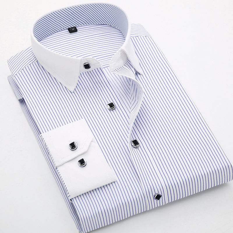 Dress Shirt Non-Iron - メンズ長袖ストライプシャツ,ボタンダウン,ストライプ,パッチワーク,スリム,カジュアル,ビジネス,しわ防止,コットン