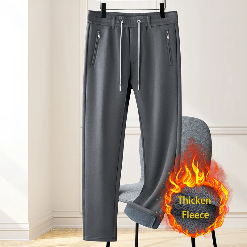 Mens Fashion Dark Grey Pants - スウェットパンツ男性フリース秋冬ファッションダークグレーストレートワイドパッド入り作業ズボン男性用パンツ男性