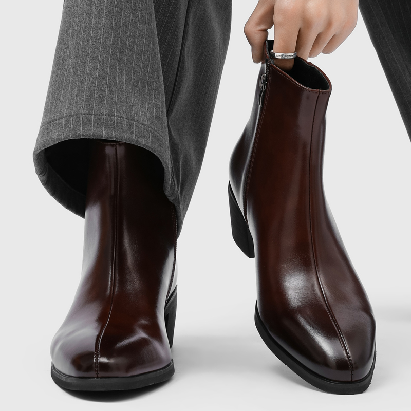 Men'S Fashion For 30 Year Olds - 男性用シンプルでおしゃれなハイヒール、ポインテッドトゥ、サイドジッパー、滑り止め、通気性、ビジネス、レジャー、通勤ブーツ