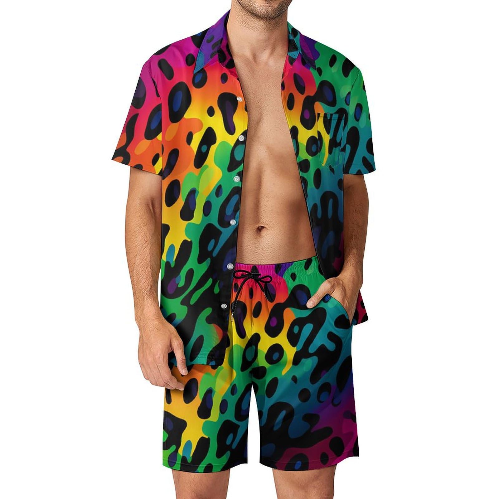 Mens Fashion Ideas - 夏用不規則幾何学模様3Dプリントメンズシャツセットファッション半袖シャツビーチショーツストリートウェアハワイアンスーツ服