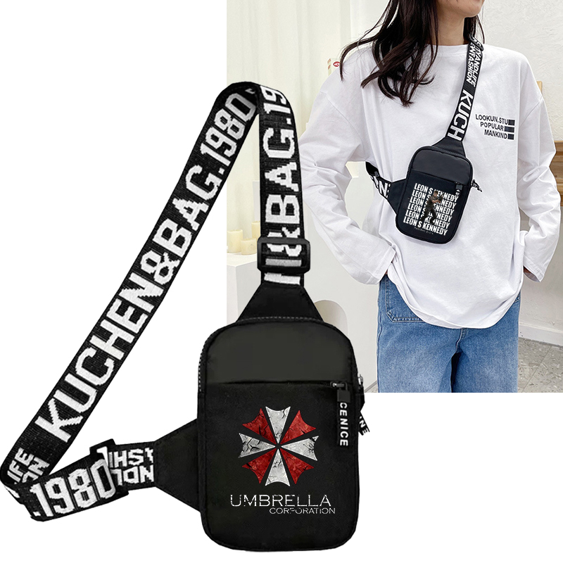 Crossbody Bag Men - バイオハザードスポーツチェストバッグ男性小型携帯電話アニメメッセンジャーバッグ女性ウエストバッグ多機能キャリーオンバッグギフト