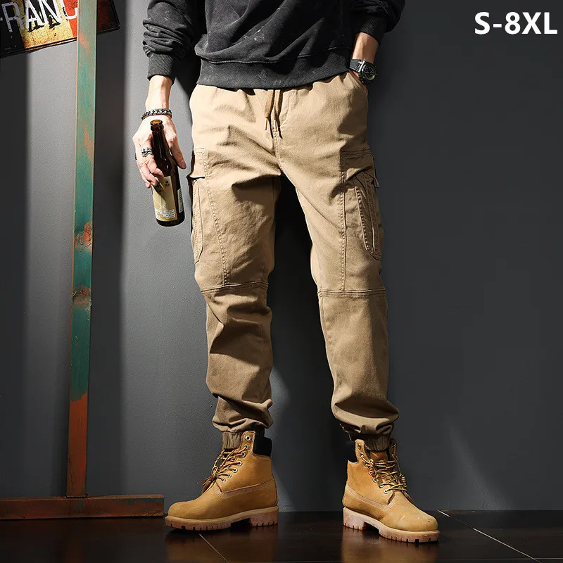 Cargo Jogger Pants - ルーズカーゴジョガー綿スウェットパンツ黒カーキプラスサイズ 5XL 6XL 8XL サファリズボンオーバーサイズ足首までの長さの男の子ハーレム服