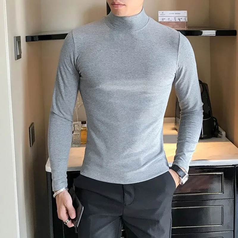 Turtleneck Sweater Men - 2025秋冬メンズハイネックTシャツスリムフィットファッション高弾性長袖カジュアル通気性アパレルプルオーバー