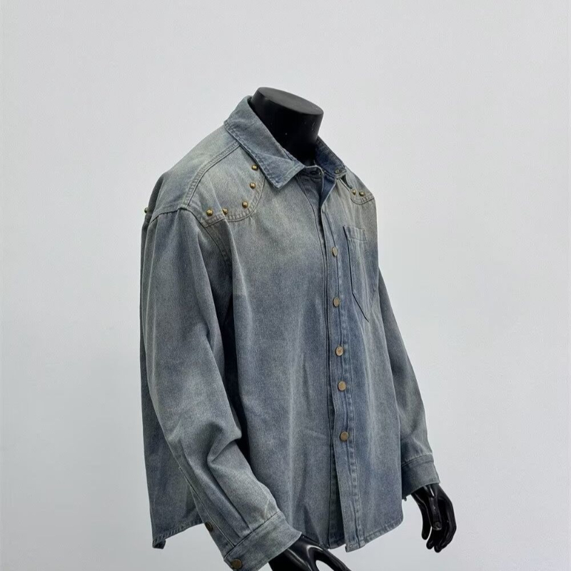 Denim Jacket Vintage - 新作 春秋用 ウォッシュ加工 メンズ デニムシャツ 長袖