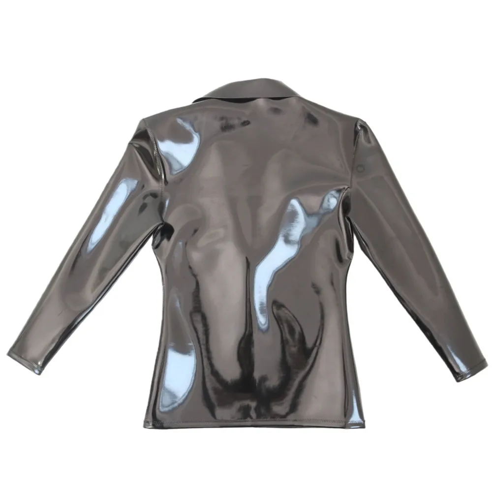 Men'S Fashion V Neck T Shirts - メンズ長袖Tシャツ ファッションPVC生地 ラテックス両面PUシャツ トップス メンズスリムVネック ナイトクラブ