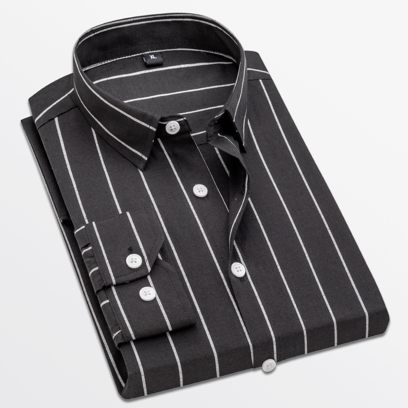 Dress Shirt Non-Iron - メンズストライプシャツ長袖シャツメンズカジュアルビジネスドレスシャツ男性オールマッチスリムフィットファッション韓国ノンアイロンシャツ