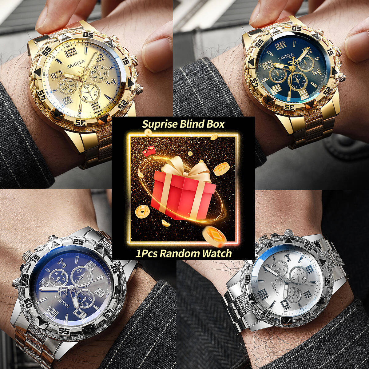 Mens Fashion Blog - 1PC サプライズミステリー腕時計ブラインドボックス-メンズビジネス腕時計ファッションアラビアダイヤルスチールバンド男性のクォーツ時計リロイ Hombre