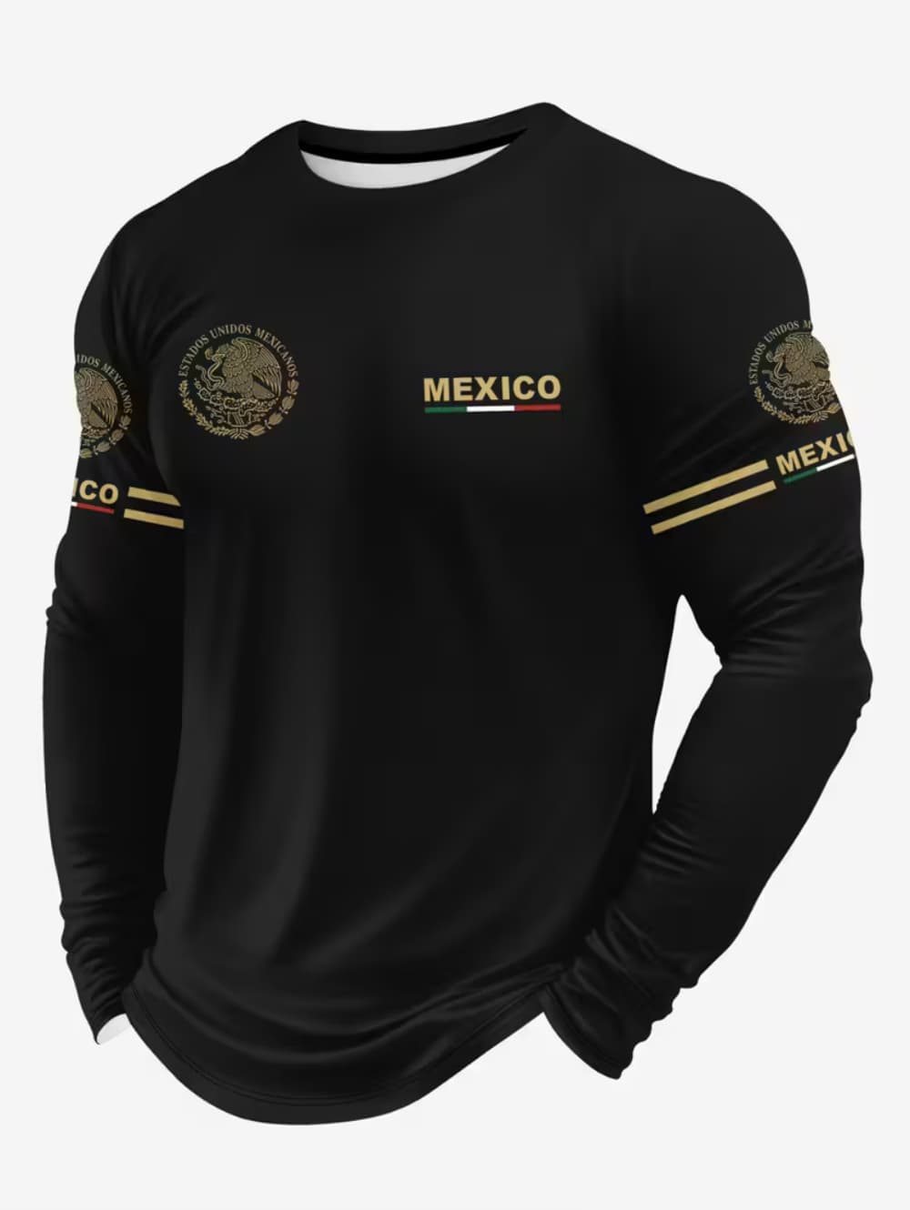 Mens Fashion Mexico - メキシコイーグルプリント Tシャツ男性用ファッション快適な綿長袖 Tシャツカジュアル O ネックプルオーバー秋ルーズメンズトップス