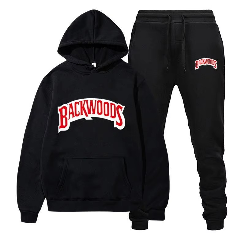 Men'S Fashion Hoodies - 2026年冬用フーディセット メンズファッション フリース レッドフーディ ブラックブランドパンツ カジュアルジョガースーツ