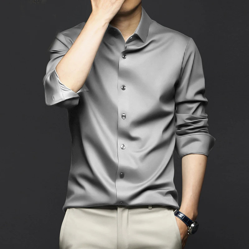 5XL 大きいメンズドレスピュアホワイトシャツ高品質フォーマ - Dress Shirt Non-Iron のレビューと価格