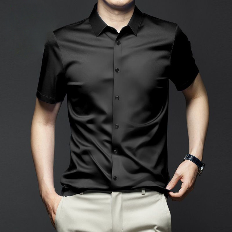 メンズ半袖アイスシルクドレス,ファッショナブルなポロシャツ, - Dress Shirt Non-Iron のレビューと価格