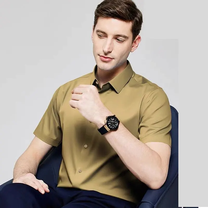 メンズ半袖アイスシルクドレス,ファッショナブルなポロシャツ, - Dress Shirt Non-Iron のレビューと価格