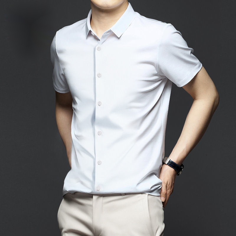メンズ半袖アイスシルクドレス,ファッショナブルなポロシャツ, - Dress Shirt Non-Iron のレビューと価格