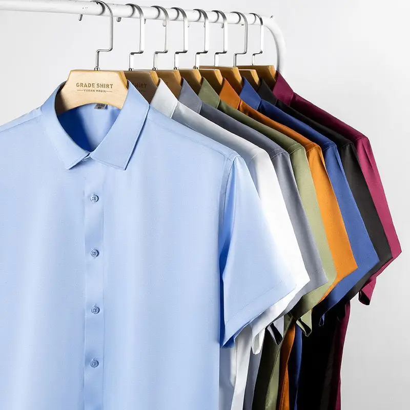 メンズ半袖アイスシルクドレス,ファッショナブルなポロシャツ, - Dress Shirt Non-Iron のレビューと価格