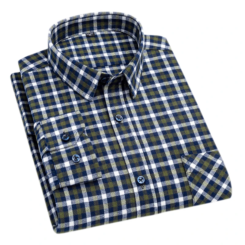 新しいフランネルチェック柄シャツ男性のための春綿イージーケア - Dress Shirt Non-Iron のレビューと価格
