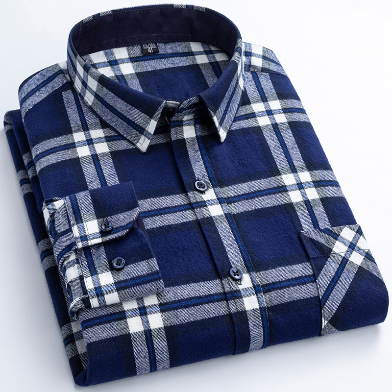 新しいフランネルチェック柄シャツ男性のための春綿イージーケア - Dress Shirt Non-Iron のレビューと価格