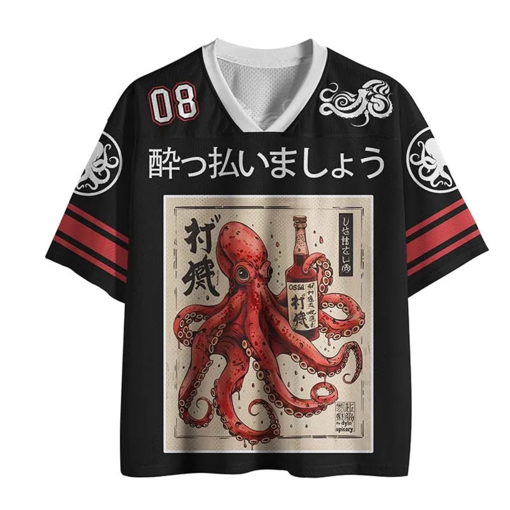 タコ酒バー 浪人画 レトロ 3Dプリント メンズ レディース - Men'S Fashion V Neck T Shirts のレビューと価格