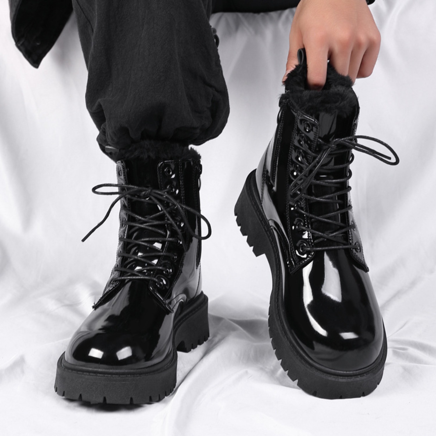 メンズ暖かいプラッシュハイカットブーツ、冬用ソフトソール滑り - Men'S Fashion For 30 Year Olds のレビューと価格
