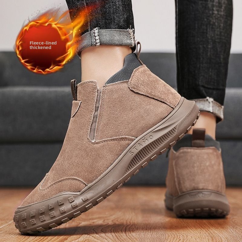 冬のメンズシューズ豪華な暖かい綿の靴ファッションハイトップカ - Suede Loafers Men のレビューと価格