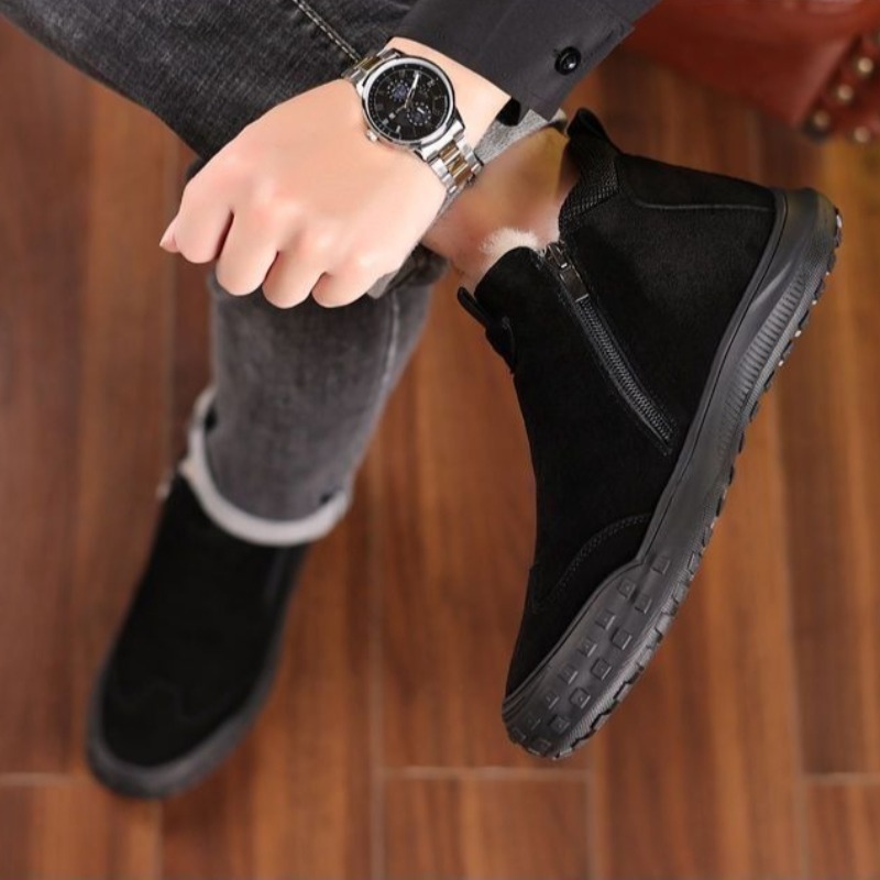 冬のメンズシューズ豪華な暖かい綿の靴ファッションハイトップカ - Suede Loafers Men のレビューと価格