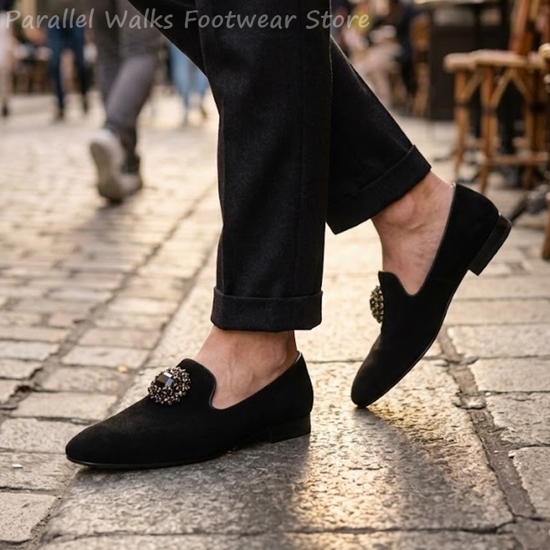 メンズスエードローファー ラインストーンクリスタル装飾 スリ - Suede Loafers Men のレビューと価格