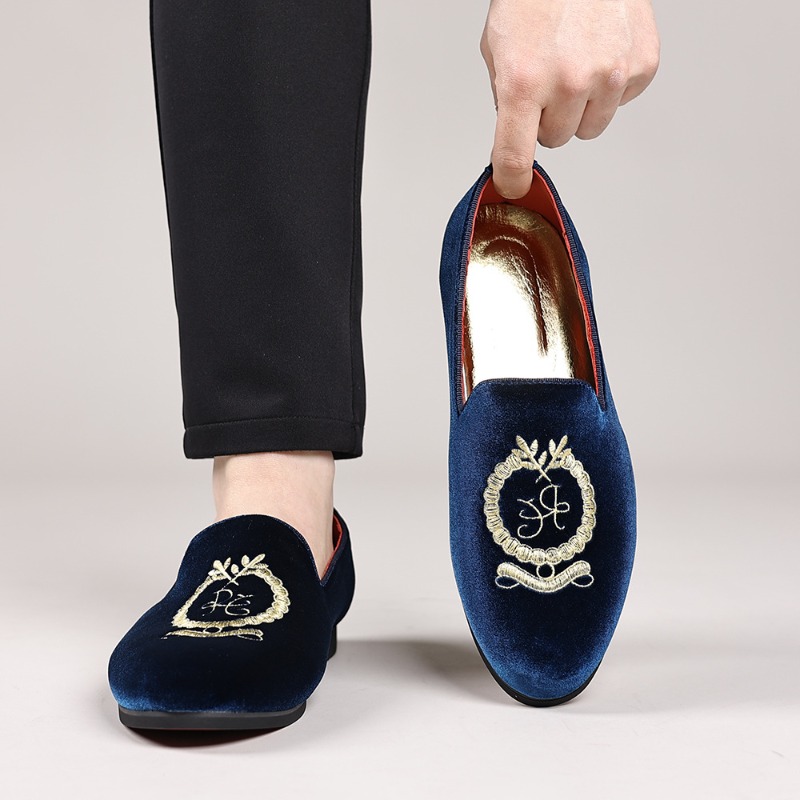 高級デザイナーローファースエードレザー刺繍カジュアルシューズ - Men'S Fashion Loafers Shoes のレビューと価格