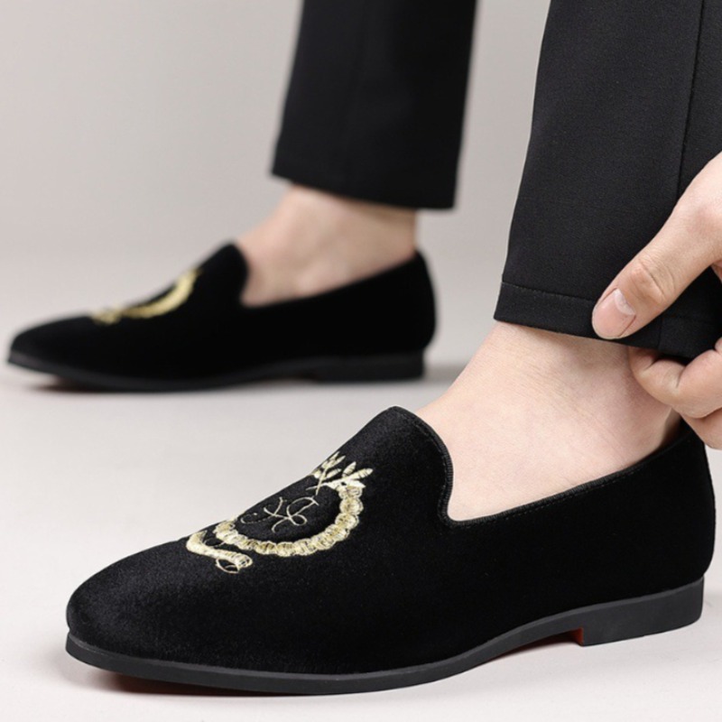 高級デザイナーローファースエードレザー刺繍カジュアルシューズ - Men'S Fashion Loafers Shoes のレビューと価格