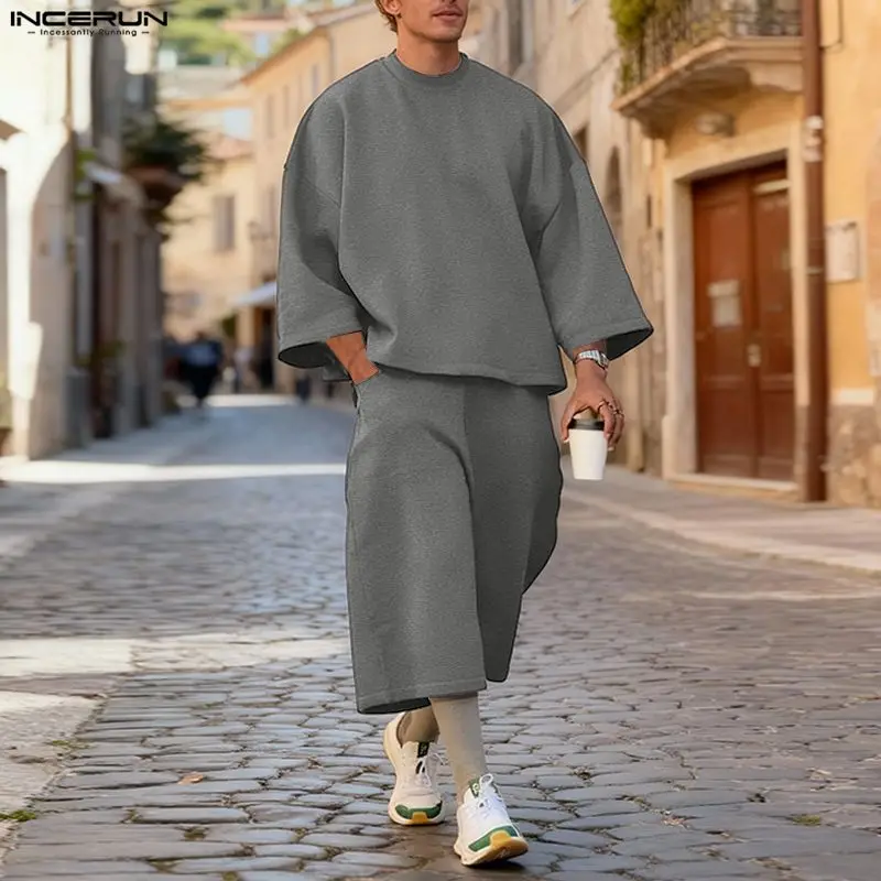 INCERUN メンズセット ソリッドカラー バギー 3/4 - Men'S Fashion Hoodies のレビューと価格