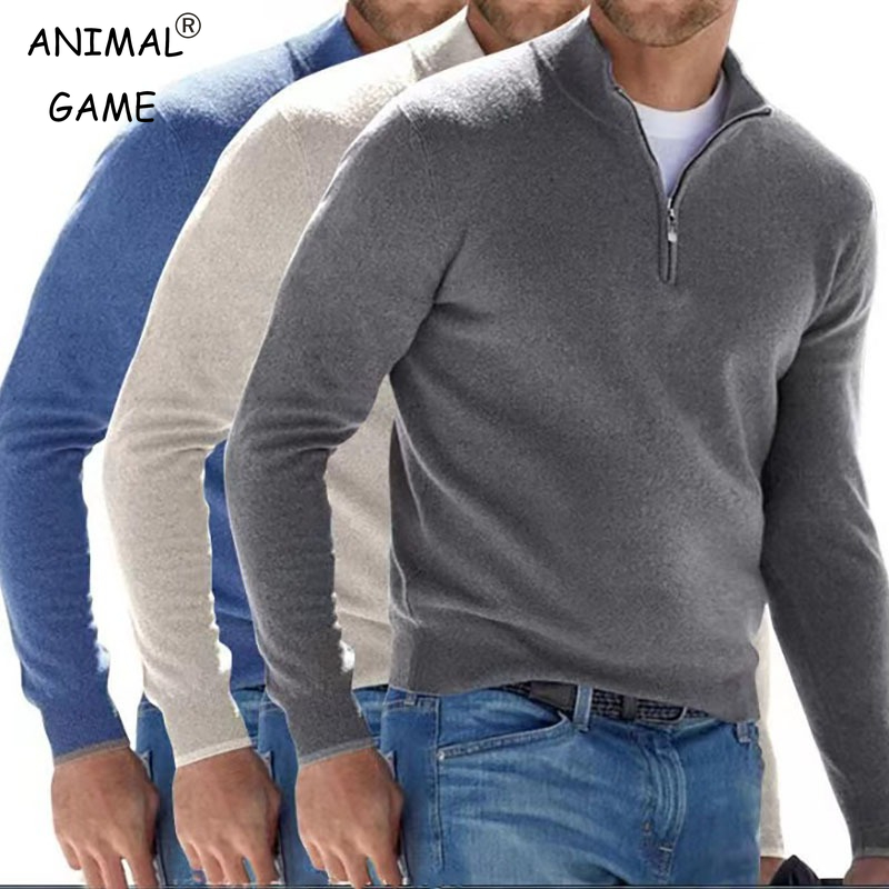 秋のメンズスウェット暖かいプルオーバー無地ハーフジッパーカジ - Turtleneck Sweater Men のレビューと価格