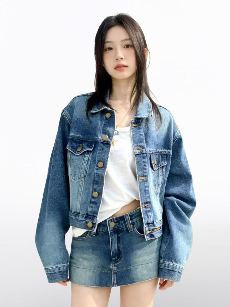 女性用アメリカンヴィンテージ2ピースデニムセット Y2Kデニ - Denim Jacket Vintage のレビューと価格