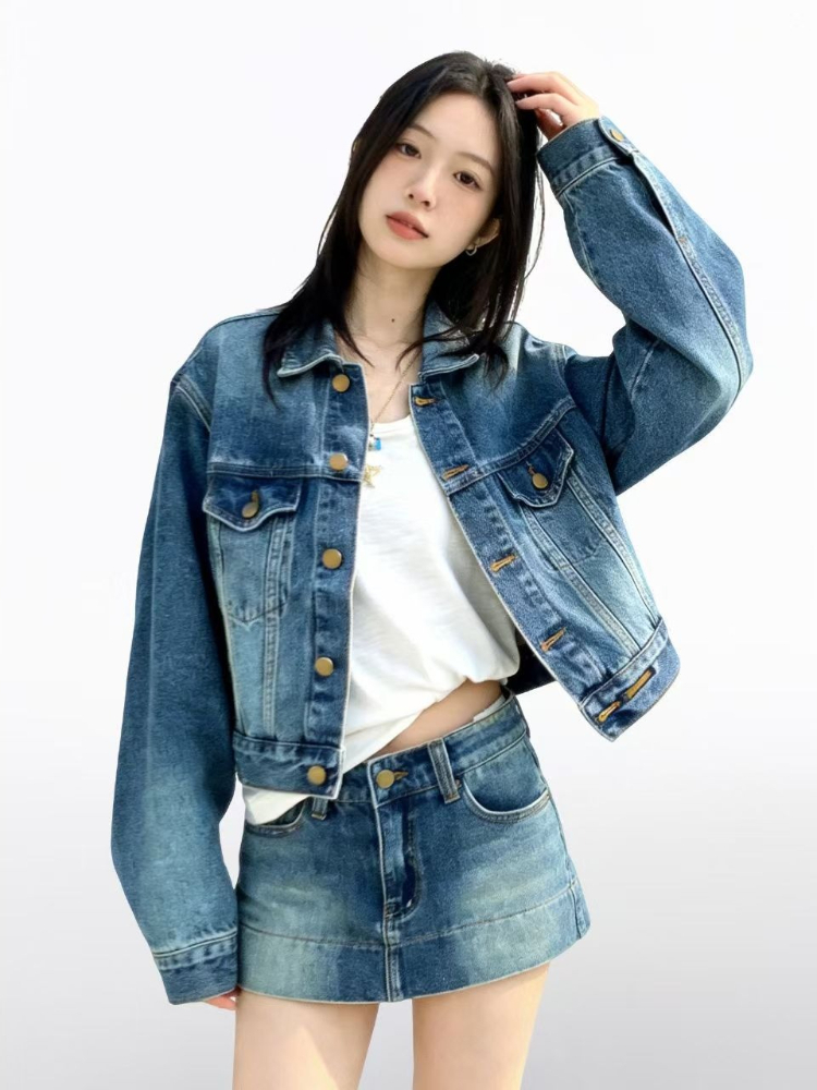 女性用アメリカンヴィンテージ2ピースデニムセット Y2Kデニ - Denim Jacket Vintage のレビューと価格