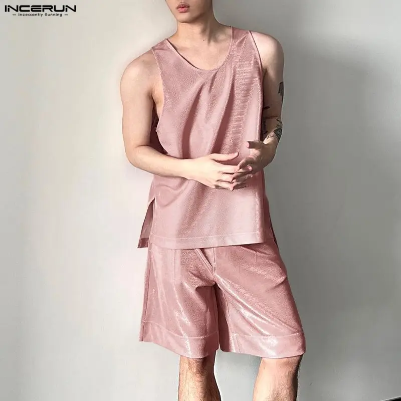 INCERUN メンズセット光沢のある固体 O ネックノース - Men'S Fashion For Summer のレビューと価格