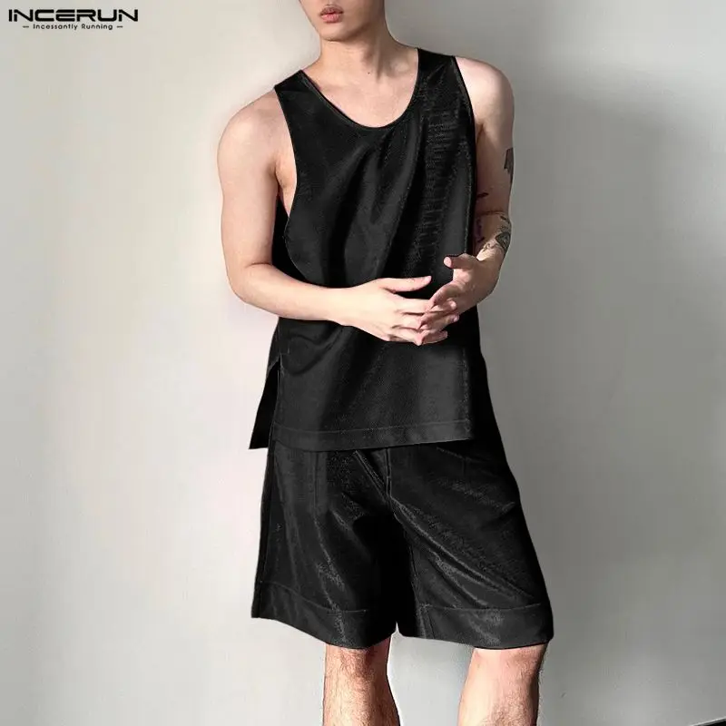 INCERUN メンズセット光沢のある固体 O ネックノース - Men'S Fashion For Summer のレビューと価格