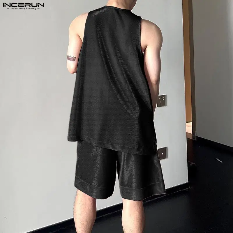 INCERUN メンズセット光沢のある固体 O ネックノース - Men'S Fashion For Summer のレビューと価格