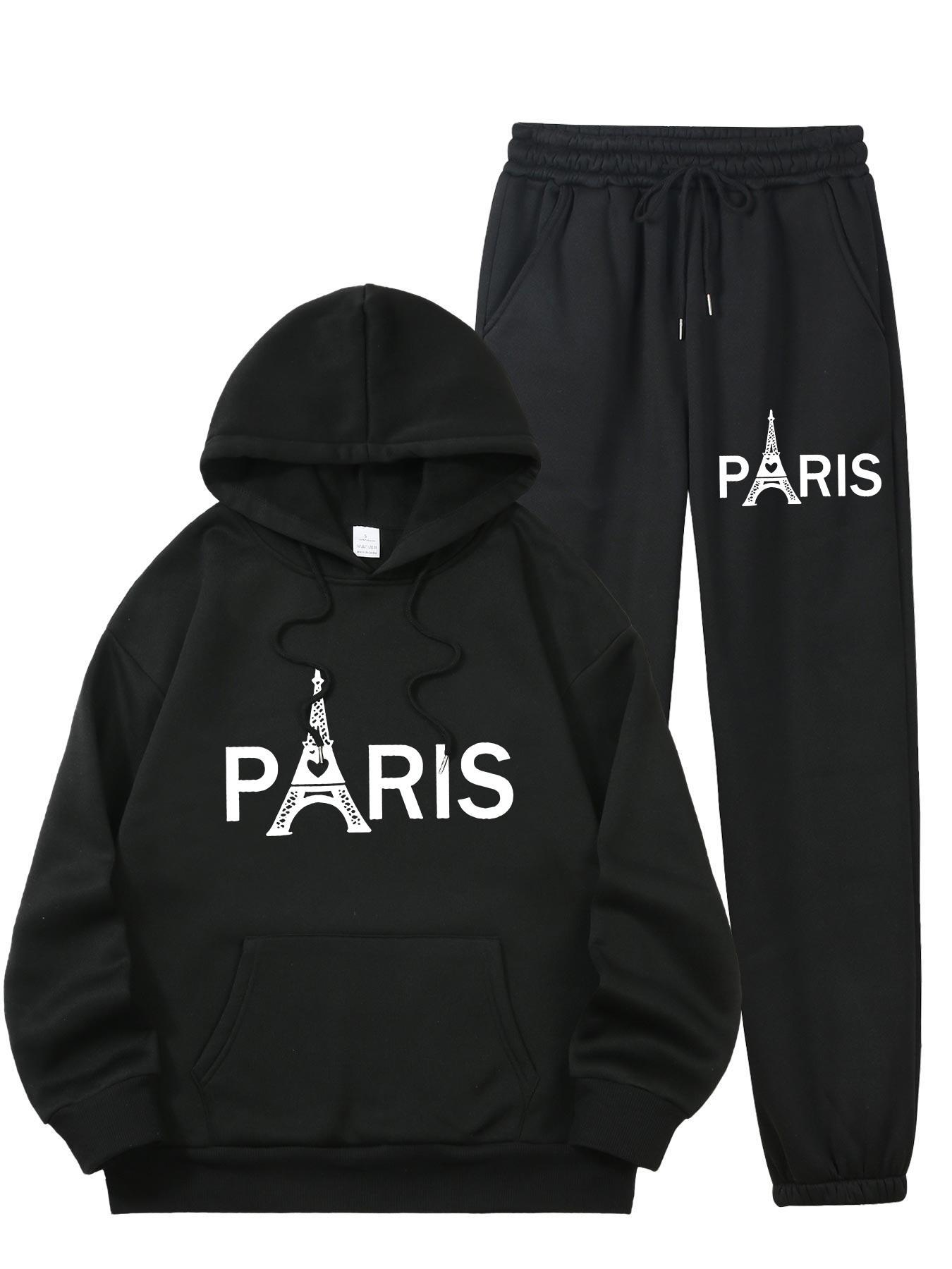 レディース パリ エッフェル塔柄 2点セット トラックスーツ - Men'S Fashion Hoodies のレビューと価格