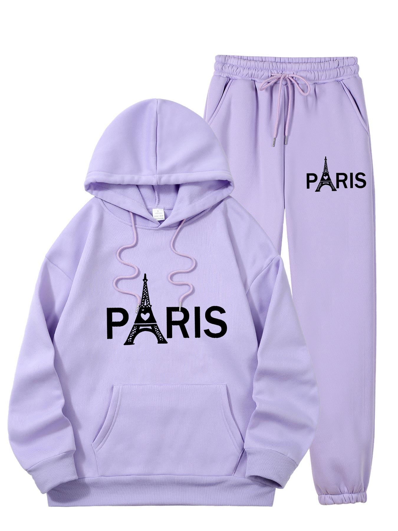 レディース パリ エッフェル塔柄 2点セット トラックスーツ - Men'S Fashion Hoodies のレビューと価格