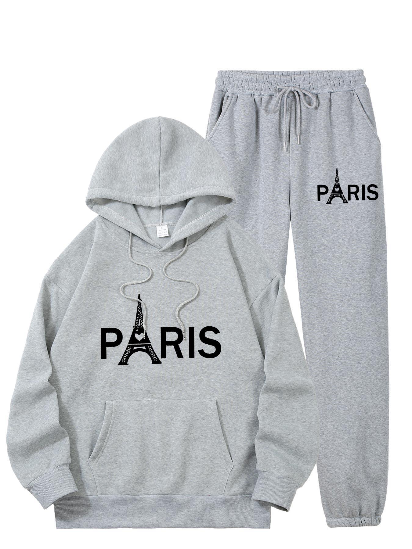 レディース パリ エッフェル塔柄 2点セット トラックスーツ - Men'S Fashion Hoodies のレビューと価格