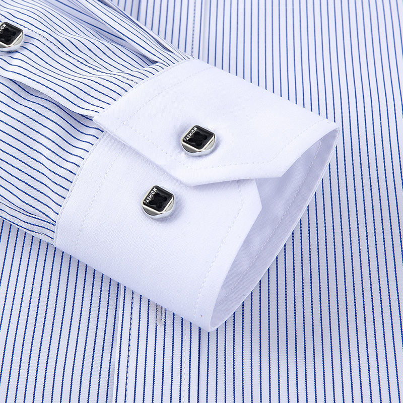 メンズ長袖ストライプシャツ,ボタンダウン,ストライプ,パッチ - Dress Shirt Non-Iron のレビューと価格